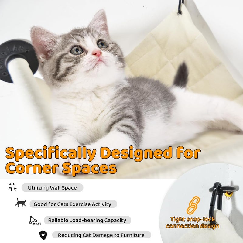 XIFOWE Wall Corner Cat Hammock Wall Mounted, 14.96 x 14.96 inch Wall Mounted Shelves Cat Beds for Sleeping, Playing, Climbing & Resting Wall Furniture Designed Specifically for Corners - Image 4